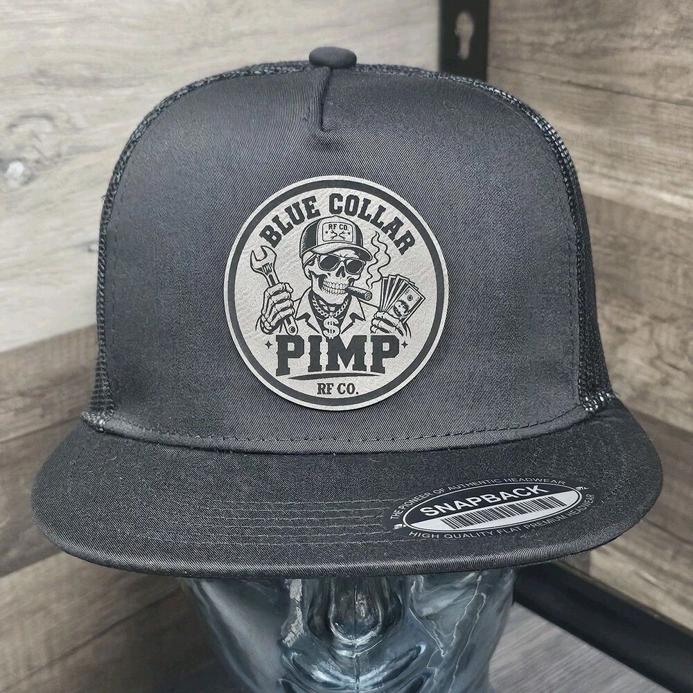 Blue Collar PIMP 5-Panel Trucker Hat Snapback Hat Cap Black
